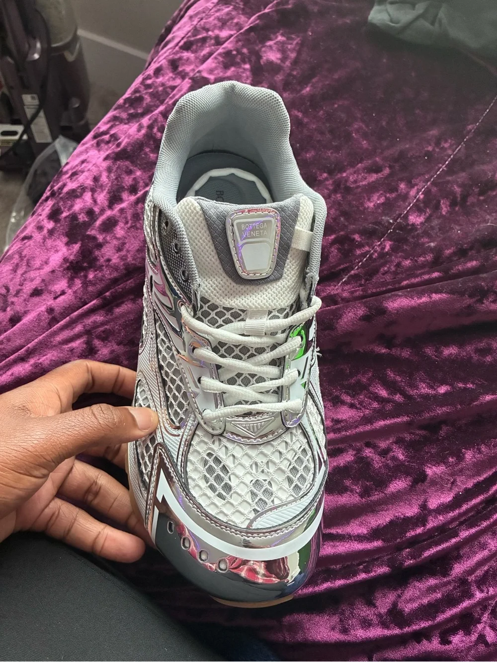 Bottega Veneta Silver Mesh and Metallic Runner with Gum Sole
